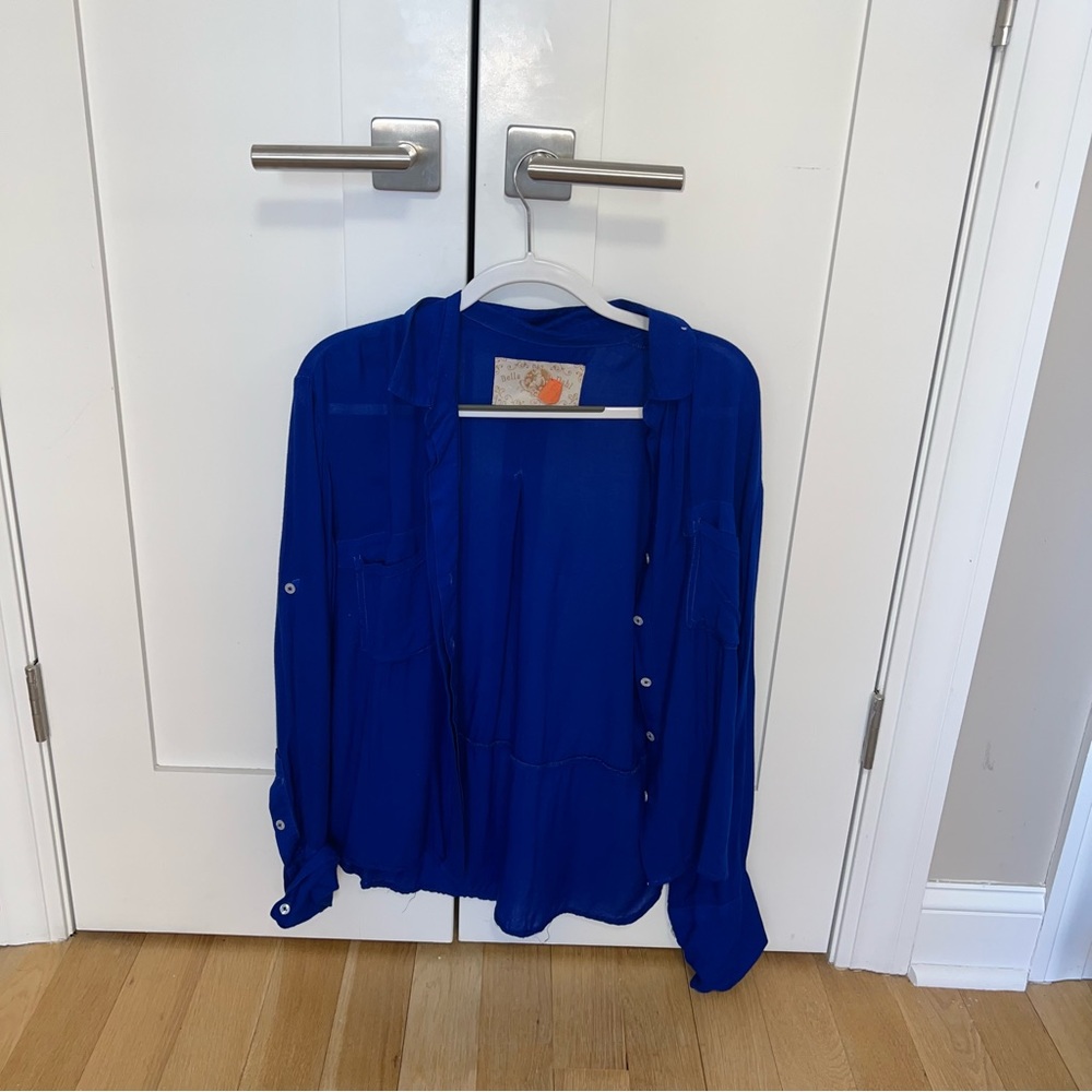 Blue linen high quality blouse